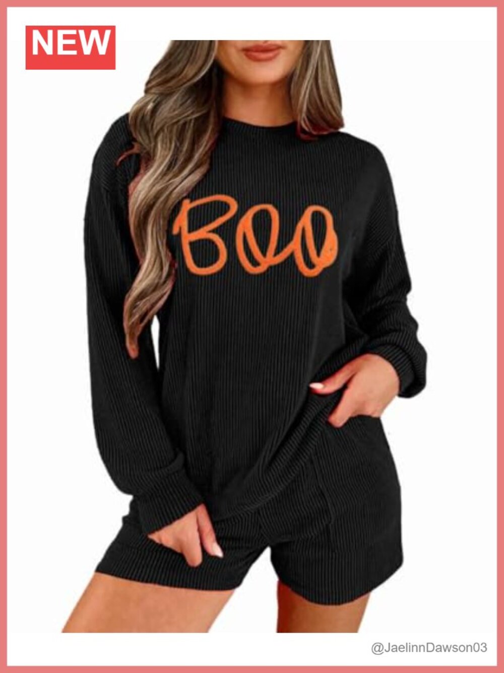 Ribbed 2 Piece Pajama Set Long Sleeve Top & Shorts Lounge Sleepwear
